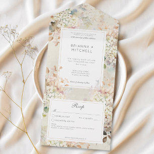 Romantische neutrale Vintage Hydrangeas Kein Abend All In One Einladung