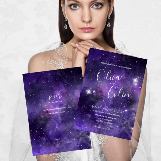 Romantische Night Sky Starlight Lila mit UAWG Einladung (Romantic Night Sky Starlight Purple with RSVP Invitation)