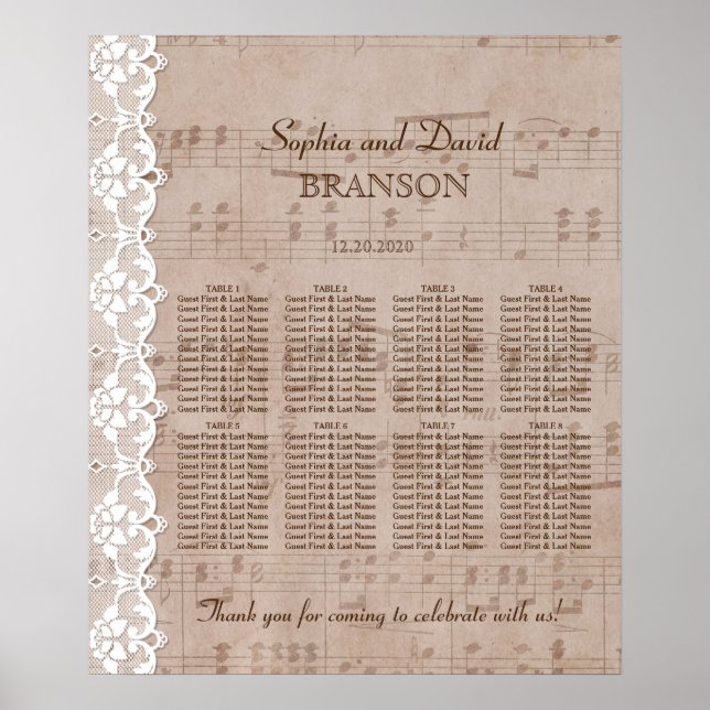 Romantische Notenblätter & Hochzeitskarten Poster (Vorne)