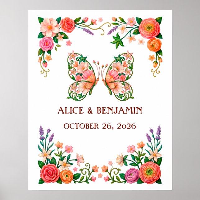 Romantische Ölgemälde-Blumen-Schmetterling Poster (Vorne)