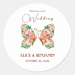 Romantische Ölgemälde-Blumen-Schmetterling Runder Aufkleber
