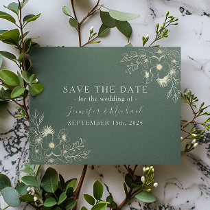 Romantische Olivgrüne Hochzeit Save The Date