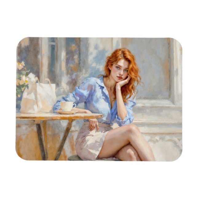 Romantische Ölkunst mit Augen Girl Soft Pastelltön Magnet (Horizontal)