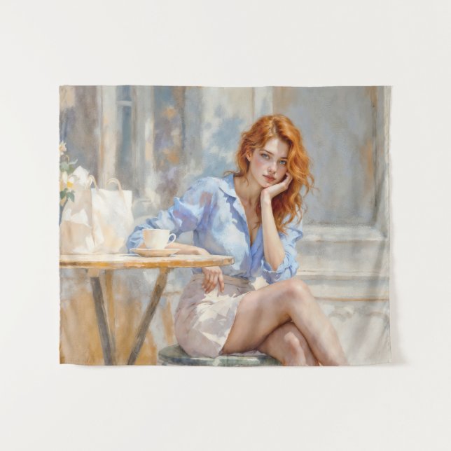 Romantische Ölkunst mit Augen Girl Soft Pastelltön Wandteppich (Vorderseite (Horizontal))