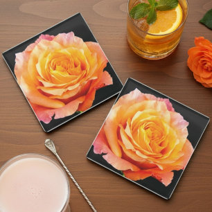 Romantische Orange Englische Rose Glasuntersetzer