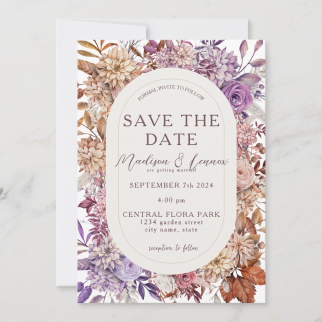 Romantische Orange Lavender Floral Save The Date (Vorderseite)