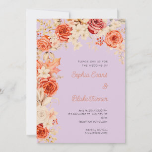 Romantische orange und weiße Rosen hellviolette Ho Einladung