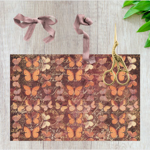 Romantische Orangefarbene Schmetterlinge und Gold  Seidenpapier