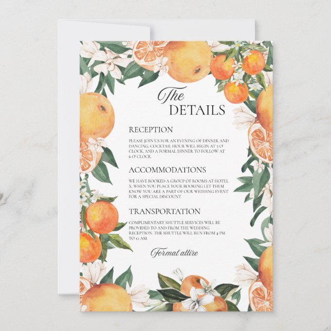 Romantische Orangen Hochzeitskarte Einladung (Vorderseite)