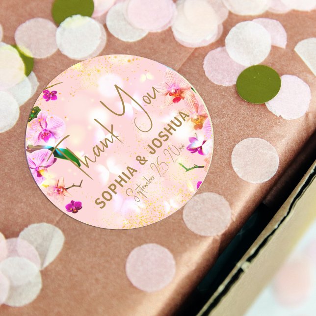 Romantische Orchid Bouquet Elegante Hochzeit Runder Aufkleber (Von Creator hochgeladen)