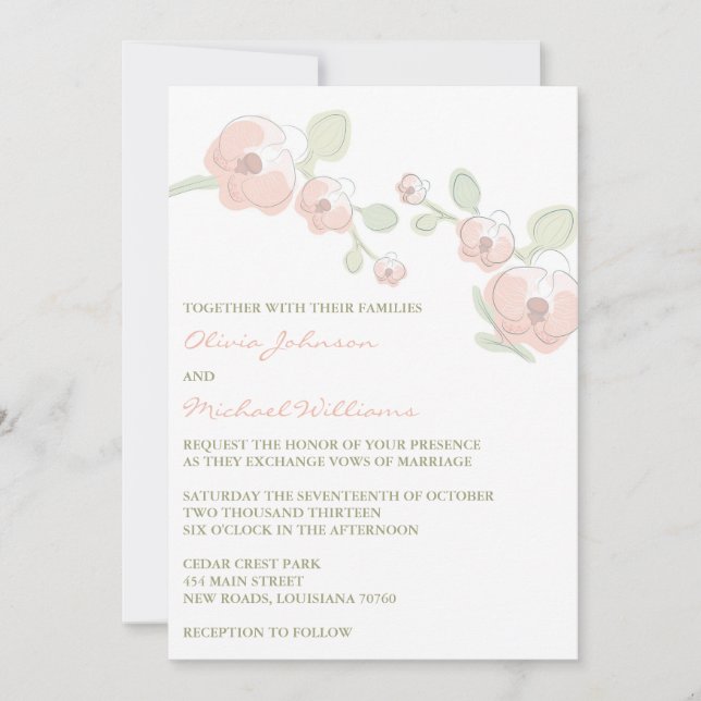 Romantische Orchideenhochzeit Einladung (Vorderseite)