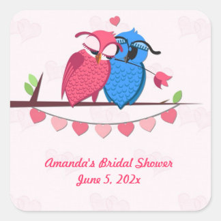 Romantische Owls und Herzen Quadratischer Aufkleber