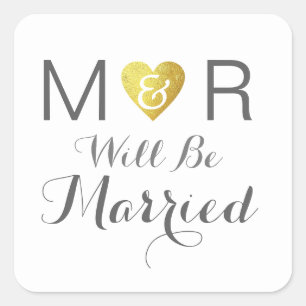 Romantische Paar Initialen Hochzeit elegant Quadratischer Aufkleber