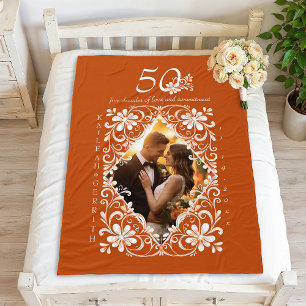 Romantische Paare Foto Burnt Orange 50 Jahrestag Fleecedecke