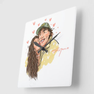 Romantische Paare Illustrations-Wanduhr Quadratische Wanduhr