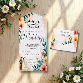 Romantische paarfarbene Sommerhochzeit All In One Einladung