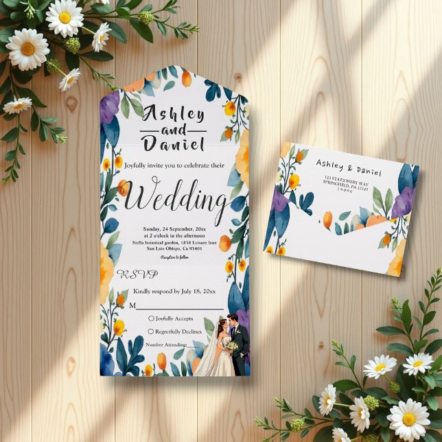 Romantische paarfarbene Sommerhochzeit All In One Einladung (Von Creator hochgeladen)
