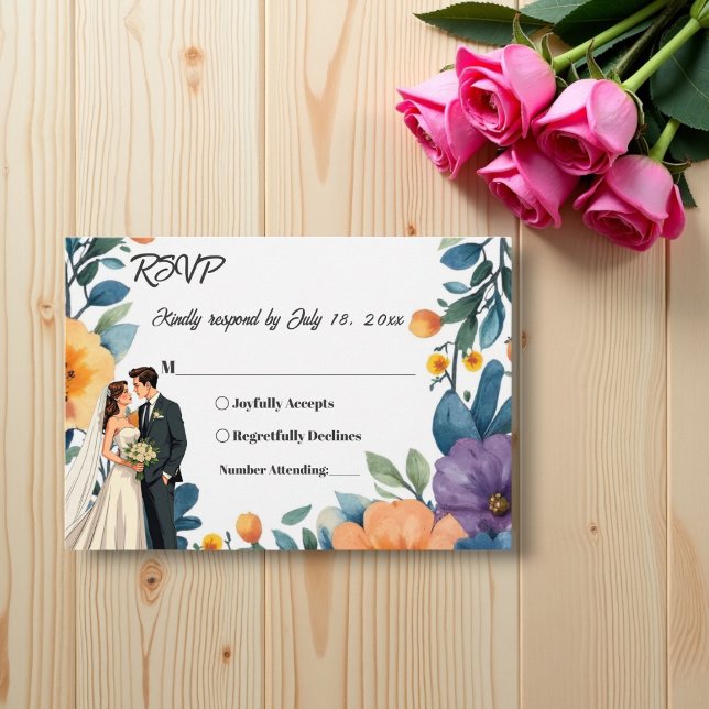 Romantische paarfarbene Sommerhochzeit RSVP Karte (Von Creator hochgeladen)