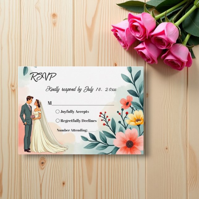 Romantische paarfarbene Sommerhochzeit RSVP Karte (Von Creator hochgeladen)