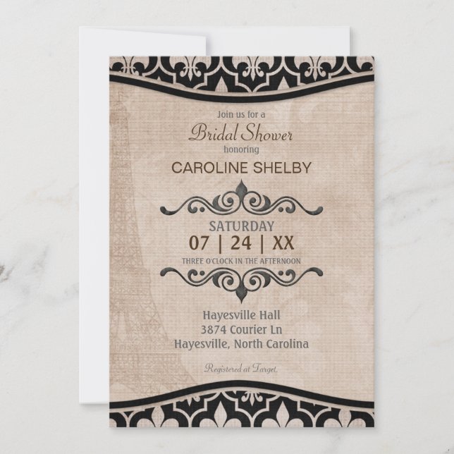 Romantische Pariser Chic Bridal Dusche Einladung (Vorderseite)