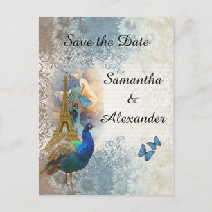 Romantische Pariser Collage Save-the-Date Ankündigungspostkarte