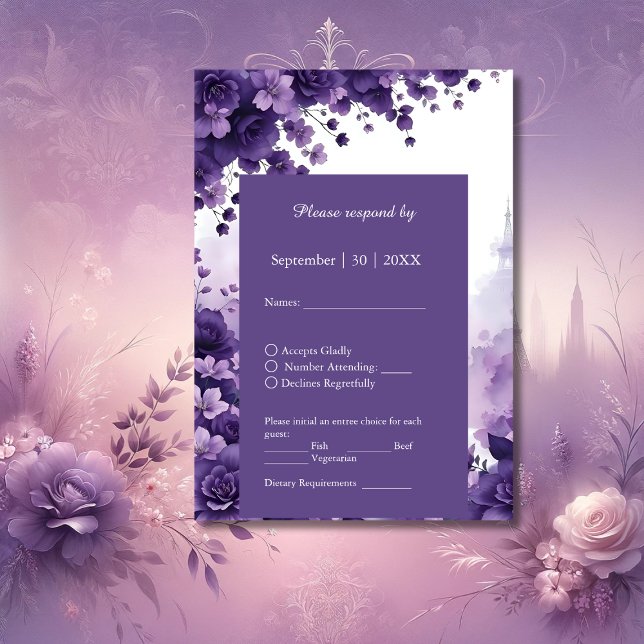 Romantische Pariser Hochzeit | lilaFloral & Eiffel RSVP Karte (Von Creator hochgeladen)