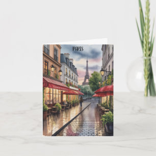 Romantische Pariser Straße Eiffelturm Aquarell Karte