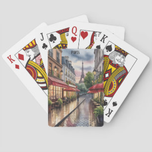 Romantische Pariser Straße Eiffelturm Aquarell Spielkarten