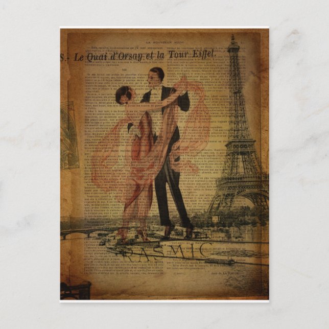 romantische Pariser Waltz-Tänzer Postkarte (Vorderseite)
