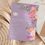 Romantische Pasta Wild Blume Frühling Abschluss Einladung<br><div class="desc">Anrufklasse 2023! Romantische Pastell-Wild-Blume Frühling Sommer Open House Graduierungsparty mit hübschen wilden Blume in Rosa,  Pfirsich,  lila,  Lavendel,  grünen Blätter und mehr,  mit einer gebürsteten Schrift Typografie auf einem eleganten bearbeitbaren auf Lavendel lila Hintergrund</div>