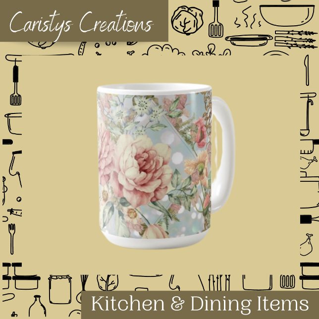 Romantische Pastel Florals Blues Kaffeetasse (Von Creator hochgeladen)