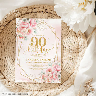 Romantische Pastel Pink Gold Peonies 90. Einladung
