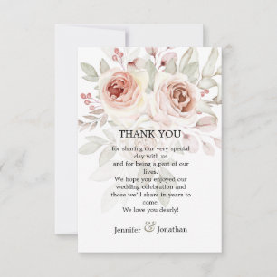 Romantische Pastel Watercolor Rose Hochzeit Vielen Dankeskarte