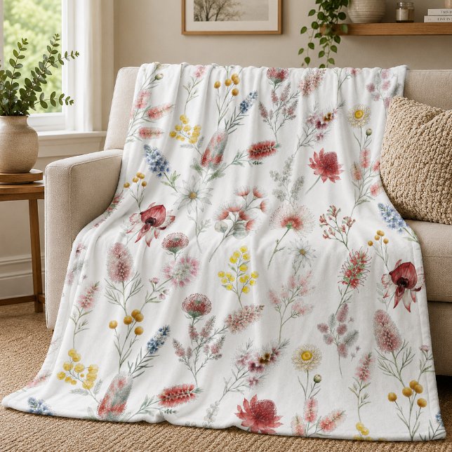 Romantische Pastell-Aquarell-Wildblumen Fleecedecke (Von Creator hochgeladen)