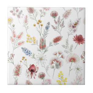 Romantische Pastell-Aquarell-Wildblumen Fliese