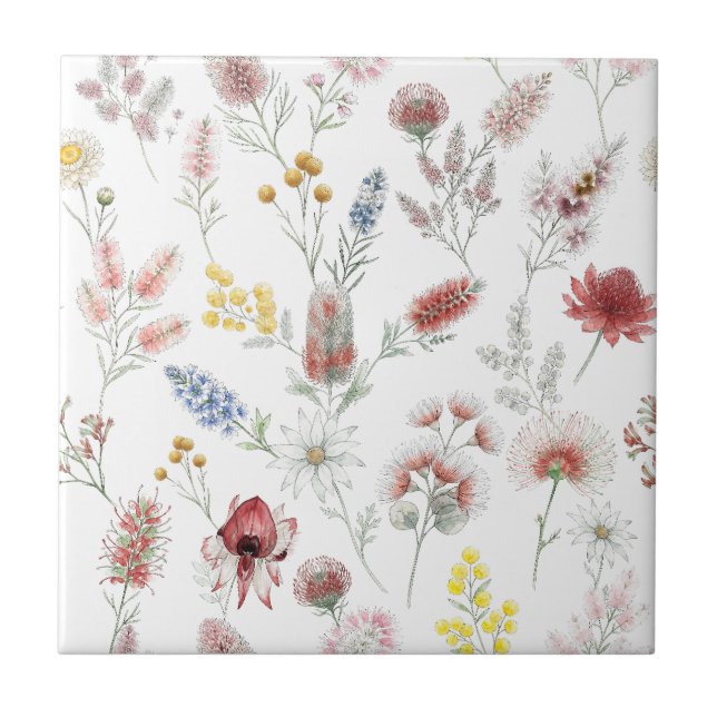Romantische Pastell-Aquarell-Wildblumen Fliese (Vorderseite)