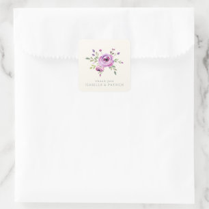 Romantische Pastell Blumen Wasserfarben Quadratischer Aufkleber