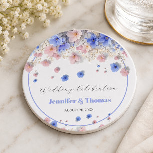 Romantische Pastell-Cottagecore-Wildblumen-Hochzei Runder Pappuntersetzer