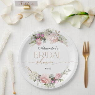 Romantische Pastell-Rose Brautparty Pappteller