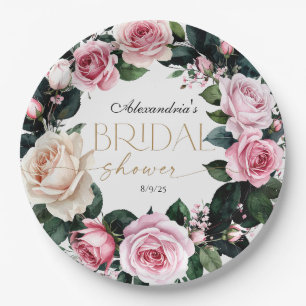 Romantische Pastell-Rose Brautparty Pappteller