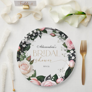 Romantische Pastell-Rose Brautparty Pappteller