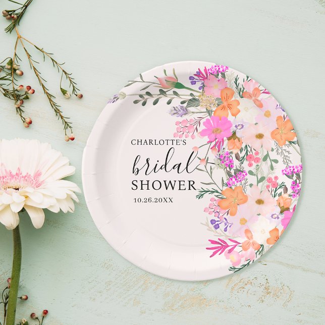 Romantische Pastell-Wilde Blume Frühjahr Brautpart Pappteller (Romantic pastel wild flowers spring bridal shower paper plates)