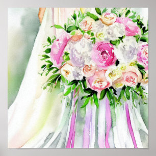 Romantische Pastelle, Bridal Cascading Bouquet 2, Poster