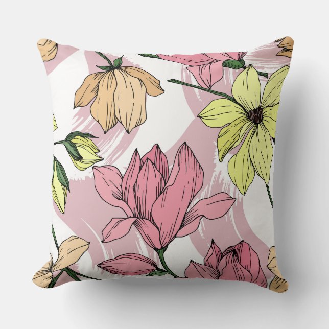 Romantische Pastellfarben Magnolia, rosa und gelb Kissen (Vorderseite)