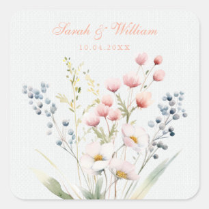 Romantische pastellfarbene Blumenhochzeit Quadratischer Aufkleber