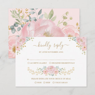 Romantische Pastellrosa Botanische Blumenhochzeit Karte