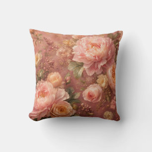 Romantische Pastellrosa Pfingstrosen & Rosen Botan Kissen