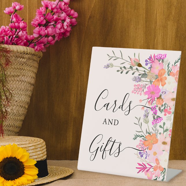 Romantische Pastellwild-Blume Brautparty-Zeichen Sockelschild (Romantic pastel wild flowers bridal shower sign)