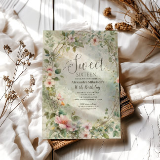 Romantische PastelWildblumen Süß 16 Einladung