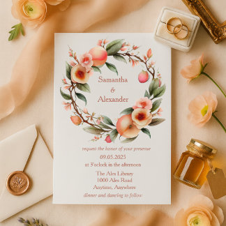 Romantische Peach Blossom Wreath Wedding Einladung